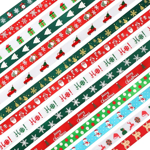 Christmas Ribbon, 15 Yards 3/8 Inch Christmas Grosgrain Ribbons For Gift Wrapping, Christmas Festival Pattern Printed Ribbon For DIY Crafts Xmas Holiday