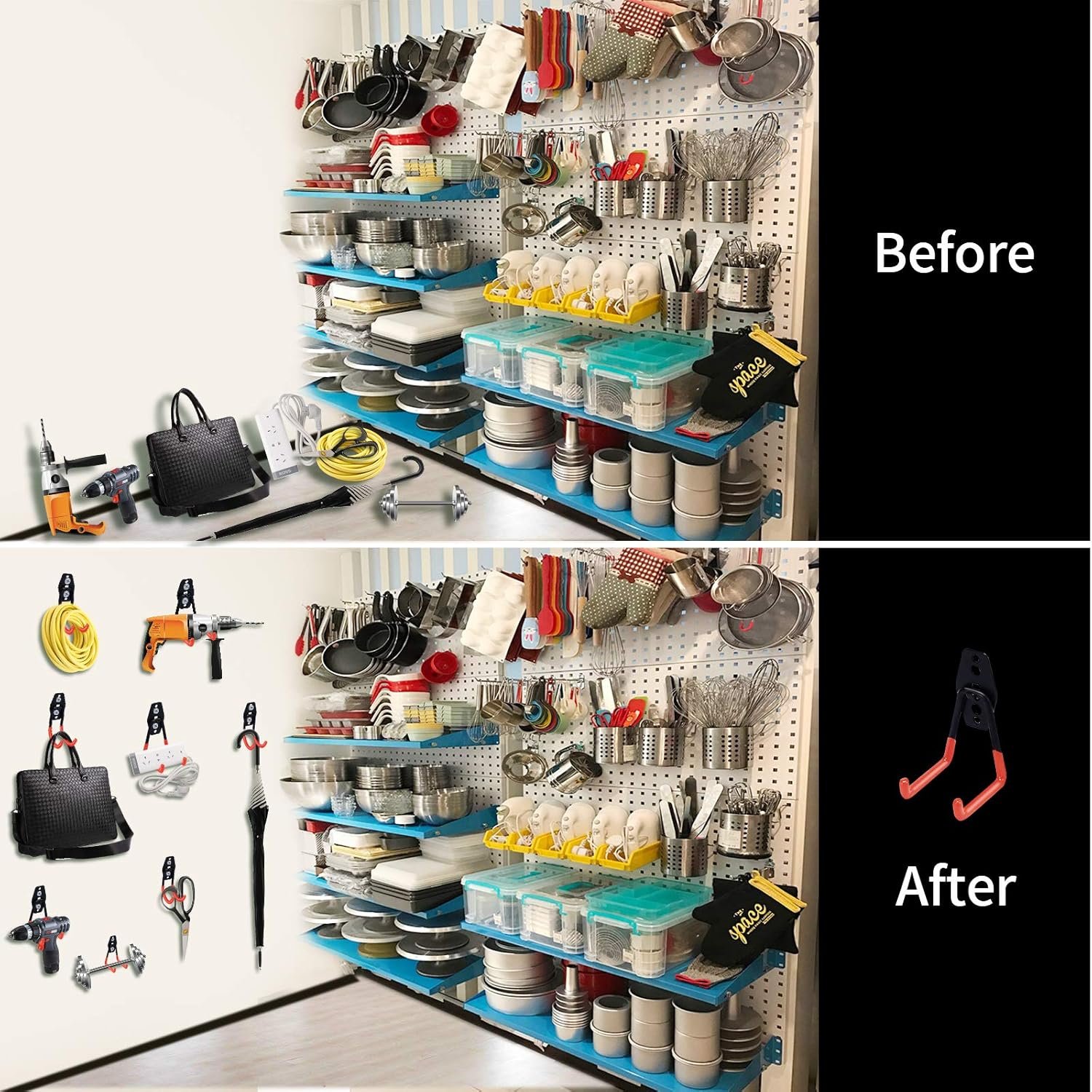 Upgraded 12-Piece Heavy Duty, Utility Steel Garage Storage Hooks, Wall Mount Garage Organizers And Hangers For Organizing Power Tools, Ladders, Bulk Items, Bicycles Garage Storage - Image 4