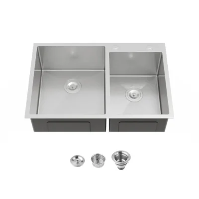 33'x19' Embedded Double Bowl Kitchen Sink, Overmount Handmade Sink In Brushed - Sink Only - Unable Ship Weekends, TK And TEMU Only For Pickup