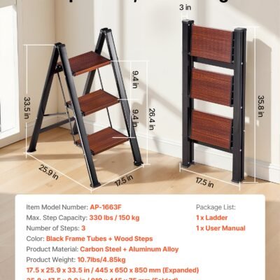 3 Step Ladder, Folding Step Stool With Wide Anti-Slip Pedal And Comfort Handgrip, Lightweight 330 Lbs Capacity Portable Aluminum Plant Support, Multi-Use For Adults, Home Repairing, Cleaning