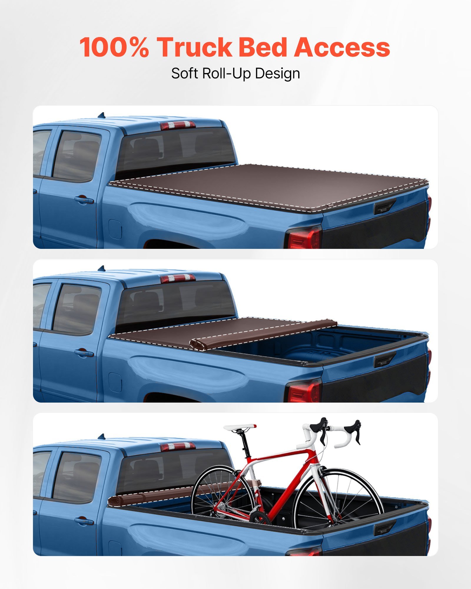 Soft Roll-Up Truck Bed Tonneau Cover, Compatible With 2015-2025 Ford F-150, Fits 5.6 Ft (5 Ft 7 In/67 In) Bed, Triple-Layer Heavy-Duty PVC Tonneau Cover With Three Aluminum Alloy Support Bars - Image 5