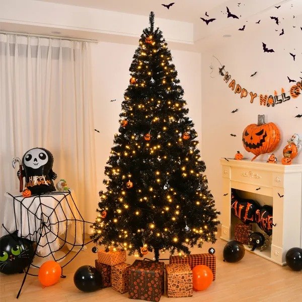 6 FT Pre-lit Artificial Christmas Tree, Hinged Xmas Pine Tree With 900 Branch Tips, 250 Lights And Remote Control For Holiday Party Office Home, Black - Image 4