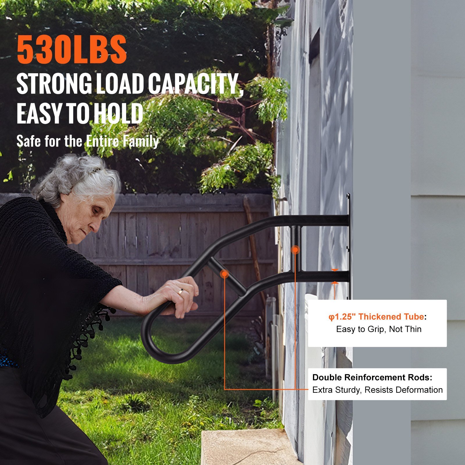 Handrails For Outdoor Steps 29 Wall Mount Safety Railings For 1-3 Steps - Image 7