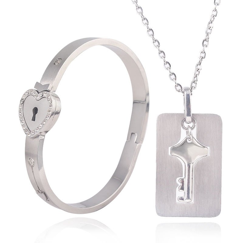 Fashion Jewelry Titanium Steel Couple Love Lock, Bracelet, Key Set, Necklace - Image 2