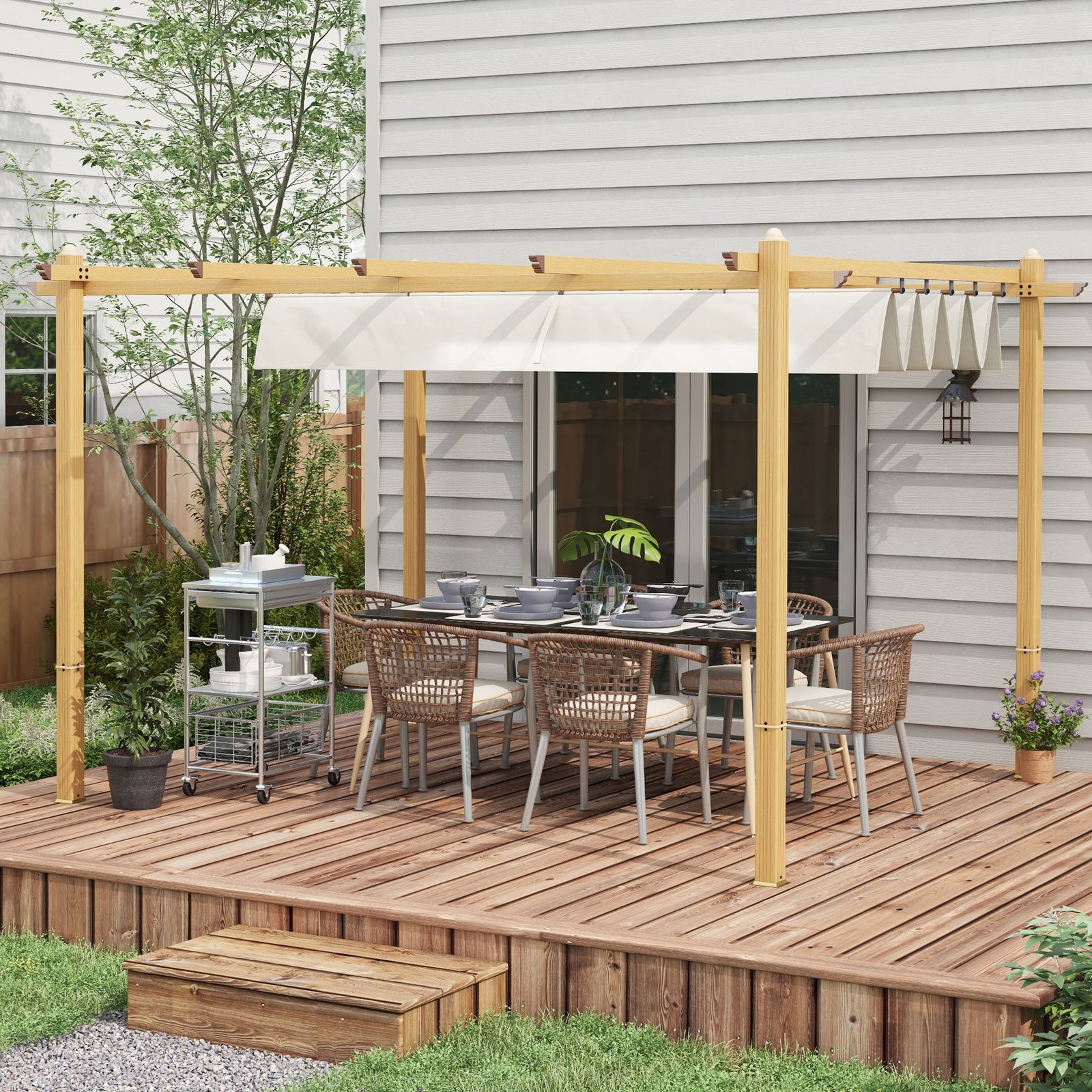 10' X 13' Retractable Pergola Canopy, Aluminum Pergola Sun Shade Shelter For Garden, Patio, Backyard, Deck, Cream - Image 5