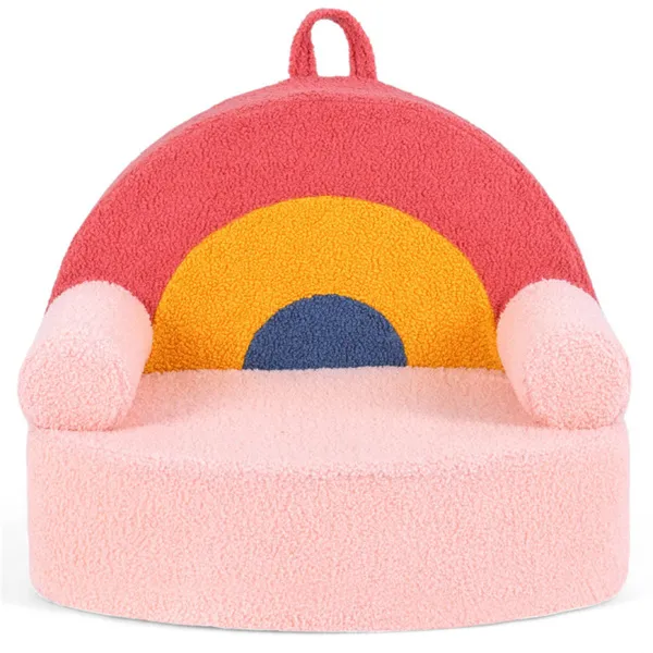 Red Kids Sofa, Soft Teddy Fleece Foam Couch With Carry Handle & Removable Machine-Washable Cover - Image 2