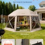 Pop Up Gazebo Screen Tent, 15 X 15 Ft, 13-Sided Spherical Camping Canopy Tent With Removable Top & Carry Bag, Quick-Set & Bite-Proof, Screen House Sun Shelter For 12-15 Persons, Beige