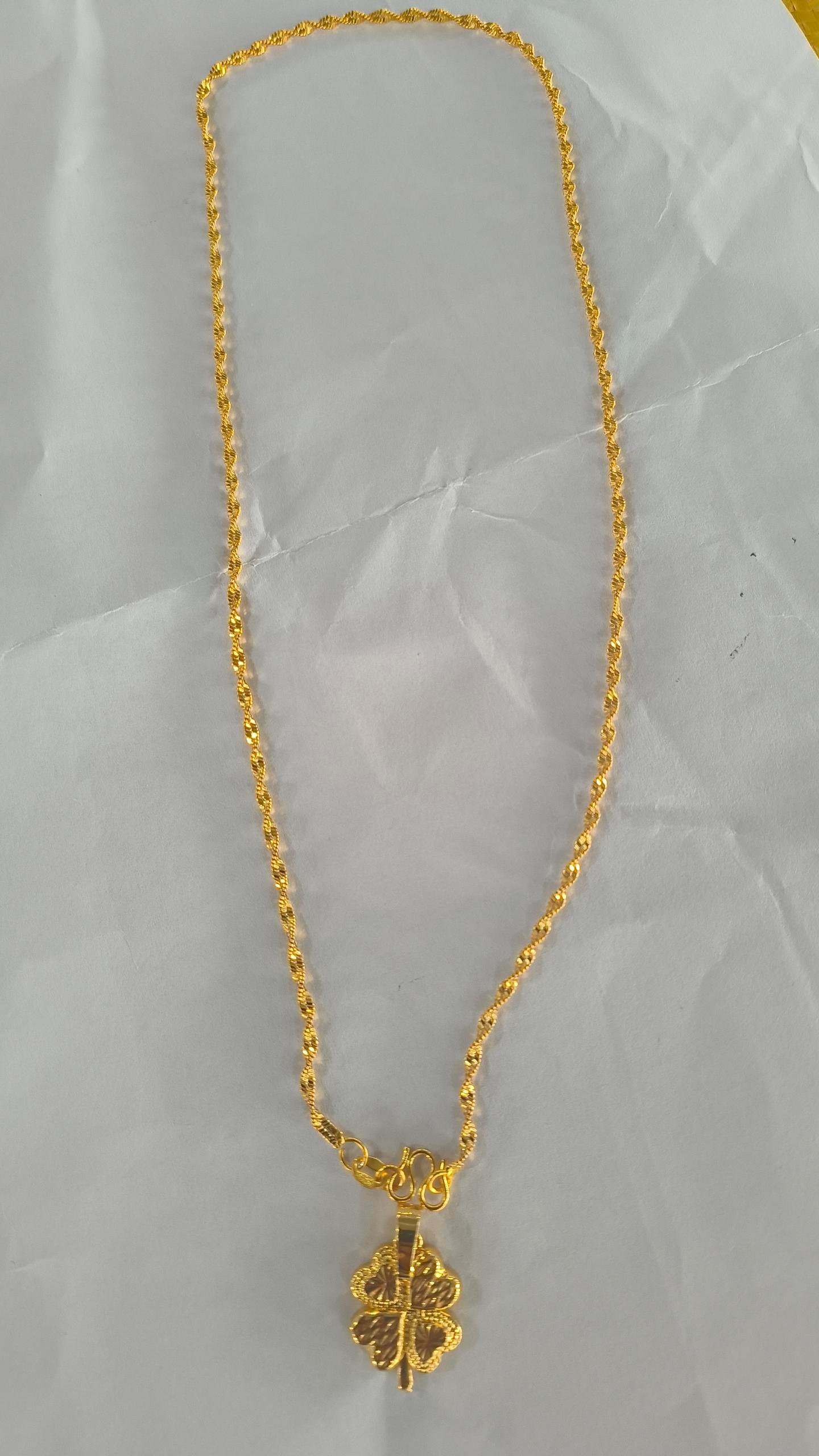 Gold-plated Brass Pendant Necklace For Women, Water Wave Textured Collarbone Chain - Image 5