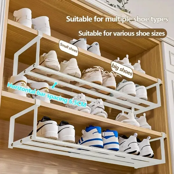 Adjustable And Expandable Shoe Rack, Stackable Iron Shoe Rack, Space Saving Hanging Rack, Suitable For Home Shoe Cabinet Storage, Bottom Basket, Wardrobe, Cabinet, Bathroom Sink C - Image 2