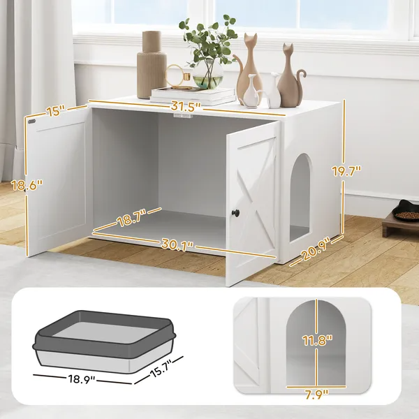 Cat Litter Box Enclosure With Barn Door, Cat Hole - Image 2