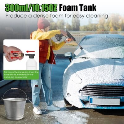 1Set Cordless Pressure Washer Portable Electric Power Washer High Pressure Water Sprayer 400PSI Car Washer Cleaner With Nozzle Foam Bottle Filter 1200mAh 21V Battery And Charger