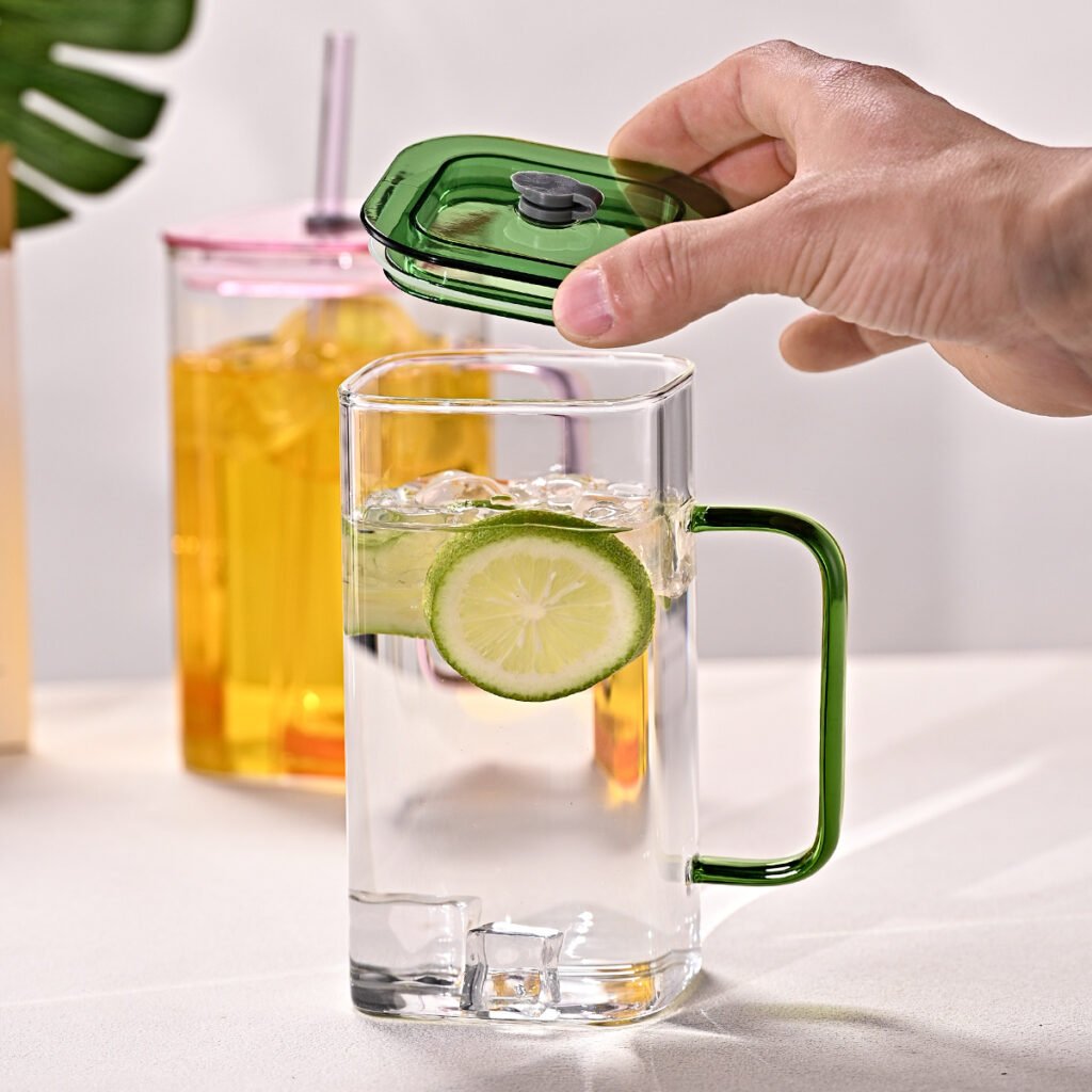 1 Pcs Transparent Glass Straw Cup, 4 Colors Square Glass Cup With Straw And Lid, High Borosilicate Glass Cup, Milk Cup, Juice Cup, Cold Drink Cup, Coffee Cup, Tea Cup, Office Cup, Gift Cup —