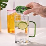 1 Pcs Transparent Glass Straw Cup, 4 Colors Square Glass Cup With Straw And Lid, High Borosilicate Glass Cup, Milk Cup, Juice Cup, Cold Drink Cup, Coffee Cup, Tea Cup, Office Cup, Gift Cup
