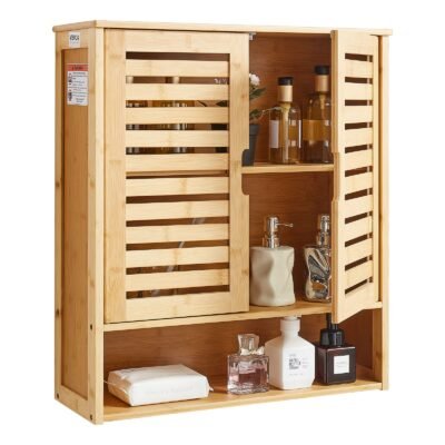 Bathroom Wall Cabinet, 2 Doors And Adjustable Shelf, Over The Toilet Storage Medicine Cabinet Wall Mounted, Hanging Organizer With Shelves And Open Partition For Laundry Room Kitchen Restroom