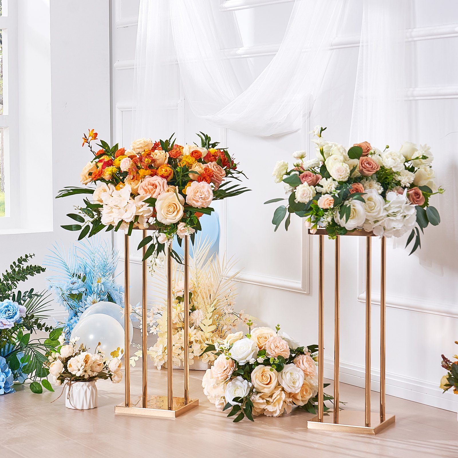 4PCS Gold Metal Column Wedding Flower Stand, 31.5inch High With Metal Laminate, Vase Geometric Centerpiece Stands, Cylindrical Floral Display Rack For Events Reception, Party Road Leads - Image 5