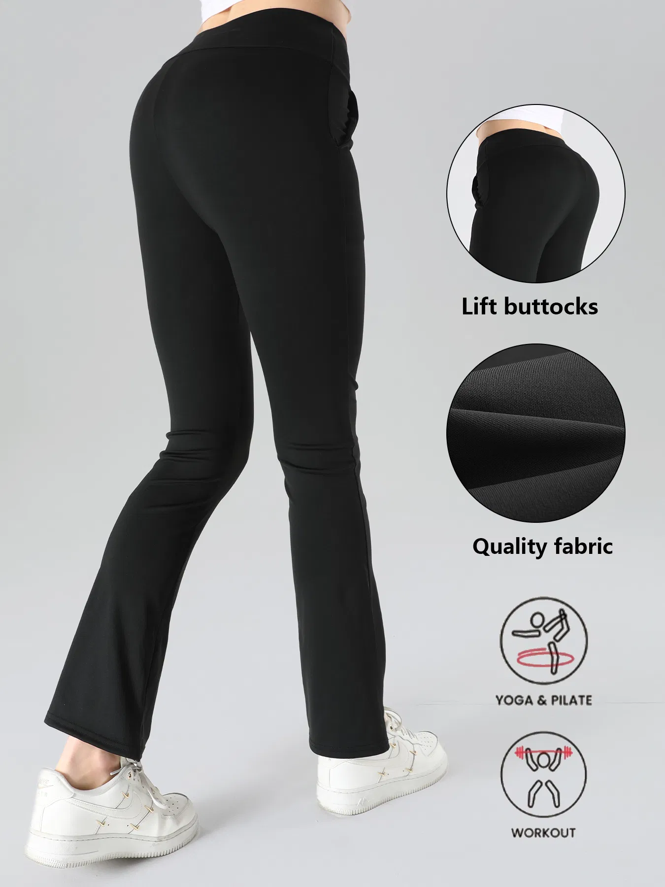 4pcs High-Waisted Flare Sharkskin Leggings Slim Fit, Lightweight & Sculpting Yoga Pants - Image 3