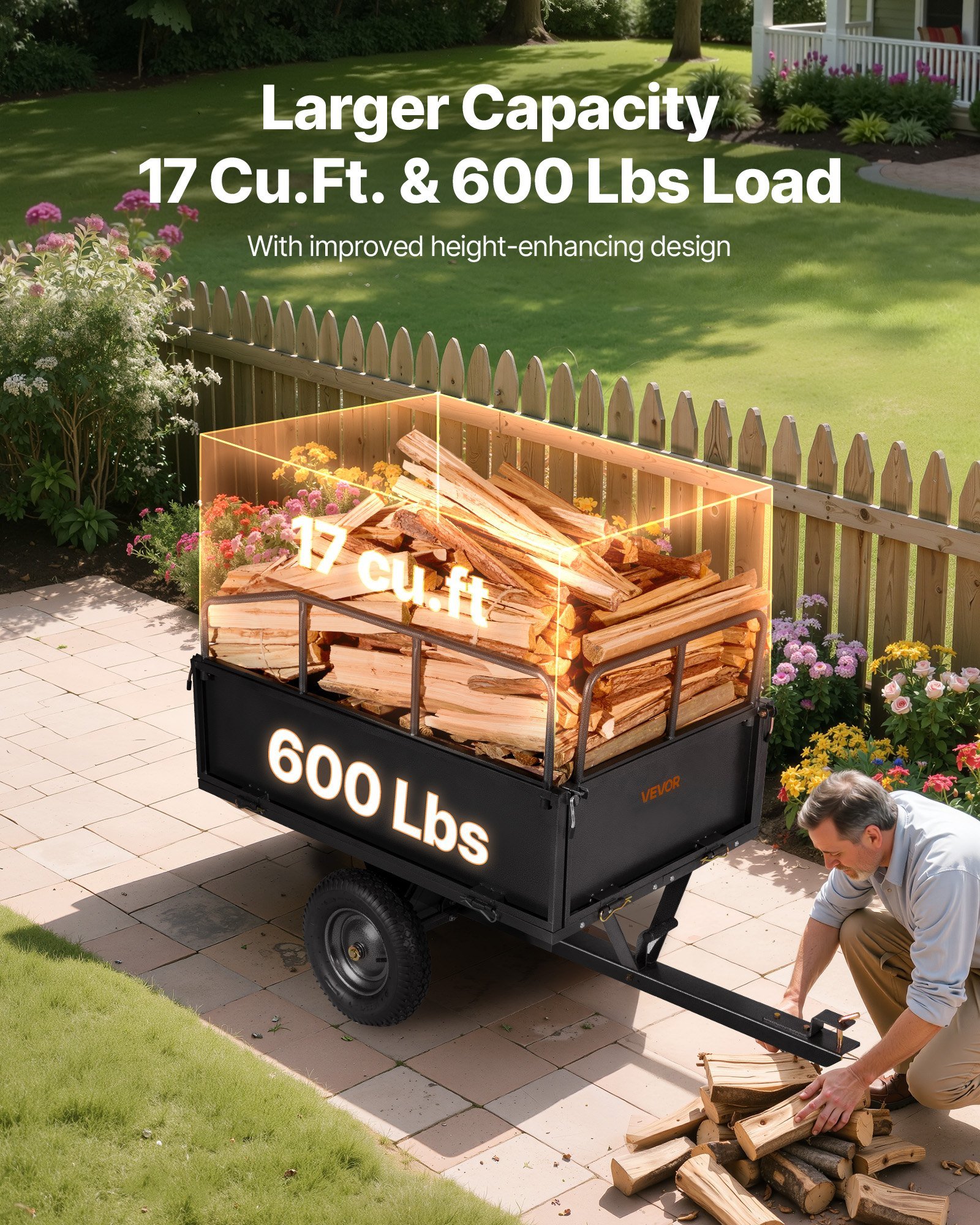 Steel Dump Cart 17 Cu. Ft 600LB For ATV/UTV Trailer Tow Behind Heavy Duty - Image 3