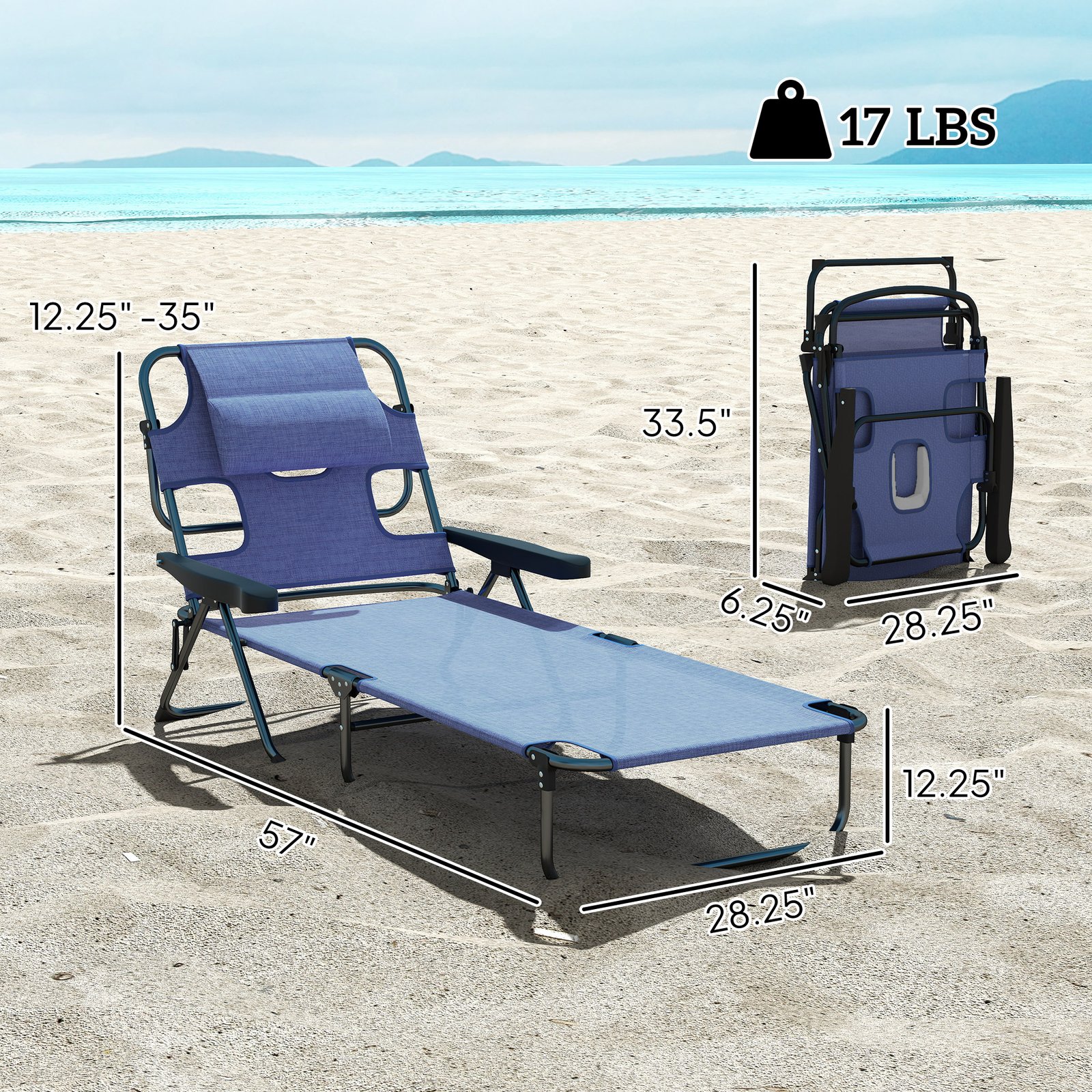Folding Lounge Chair W Reclining Back, Gray - Image 2