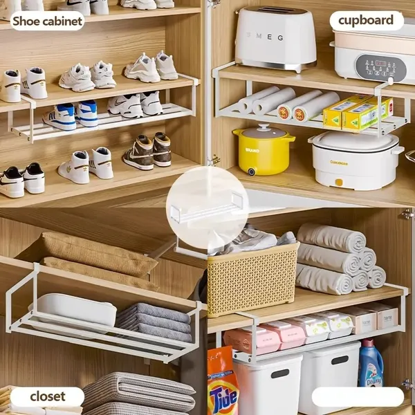 Adjustable And Expandable Shoe Rack, Stackable Iron Shoe Rack, Space Saving Hanging Rack, Suitable For Home Shoe Cabinet Storage, Bottom Basket, Wardrobe, Cabinet, Bathroom Sink C - Image 3