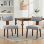 064-Set Of 2 Linen Fabric Modern Armless Dining Chairs With Curved Backrest And Solid Wooden Legs For Dining Room Living Room ,Gray