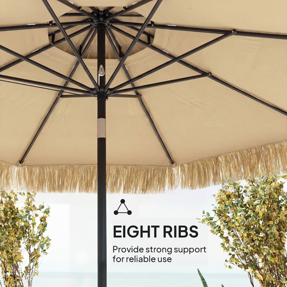 8.5 FT Hula Thatched Patio Umbrella, 2 Tier Tropical Hawaiian Style Outdoor Umbrella With 8 Ribs, Straw Tassel Design - Image 8