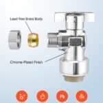 10 Pack Angle Stop Valve, Push-to-Connect Water Shut Off Valve 1/2" PTC X 3/8" OD Compression, 1/4 Turn Chrome Plated Brass Shutoff Valves For Copper, CPVC, PE-RT, PEX Pipe