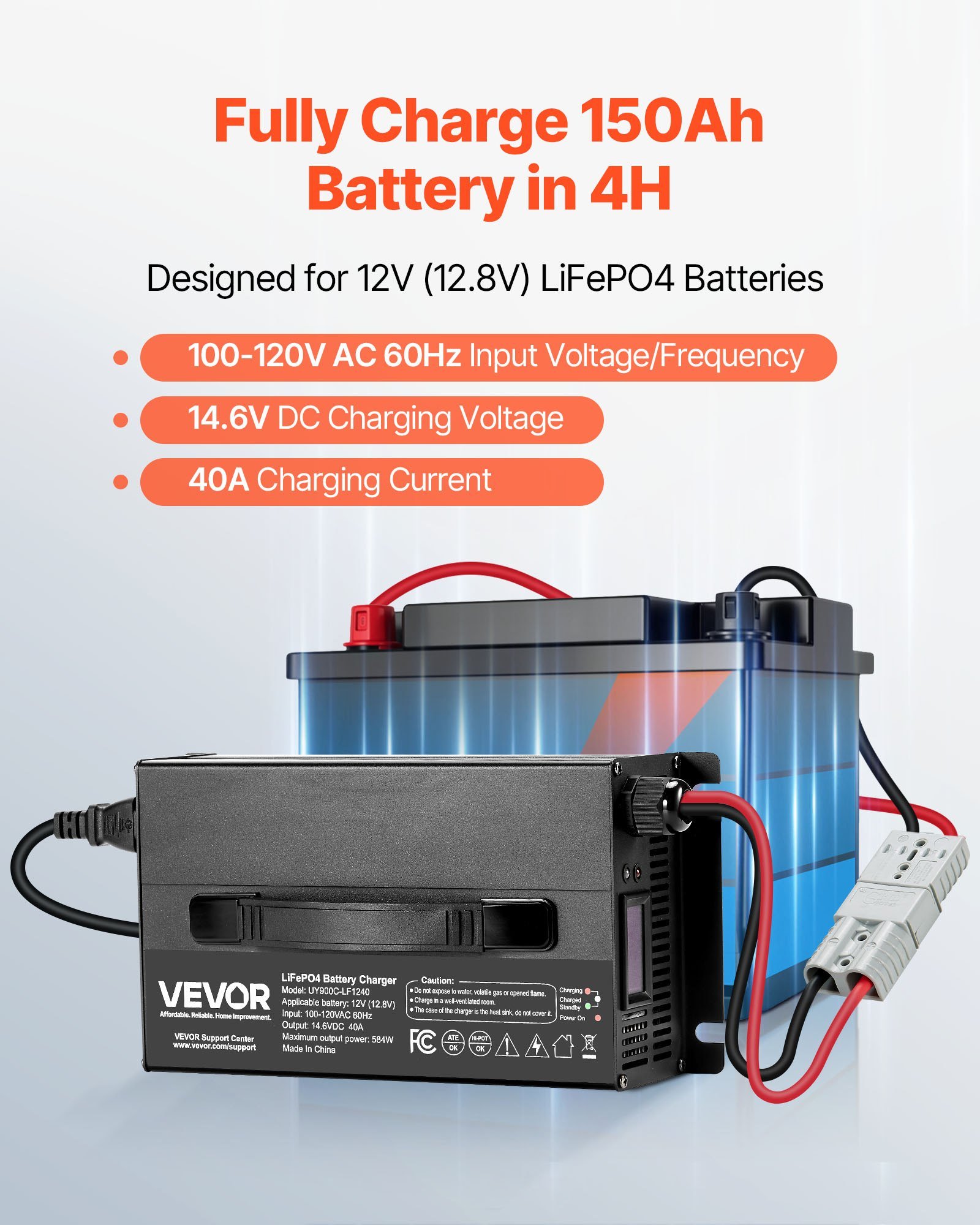 12V 40A Lithium Battery Charger 14.6V AC-DC LiFePO4 Smart Charger For RV - Image 2