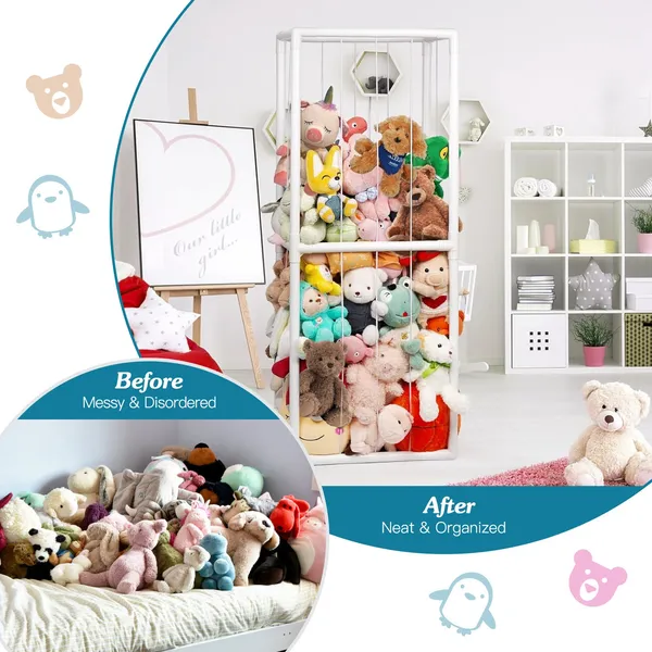Stuffed Animal Storage PVC Plush Organizer Shelf Plush Stuffed Animal Holder Standing Kids Toy Storage Cage - Image 3