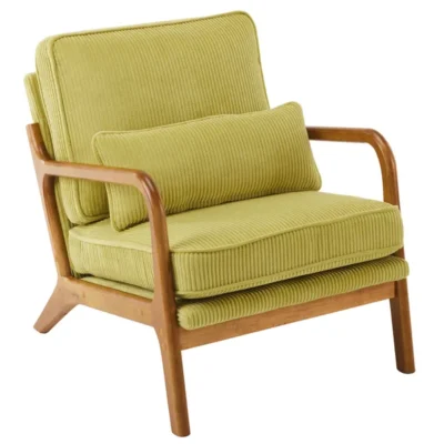 Low Arm Accent Chair - Olive Green Corduroy Upholstered Indoor Lounge Chair, Compact Single Seater With Sturdy Frame - 330LBS Weight Capacity