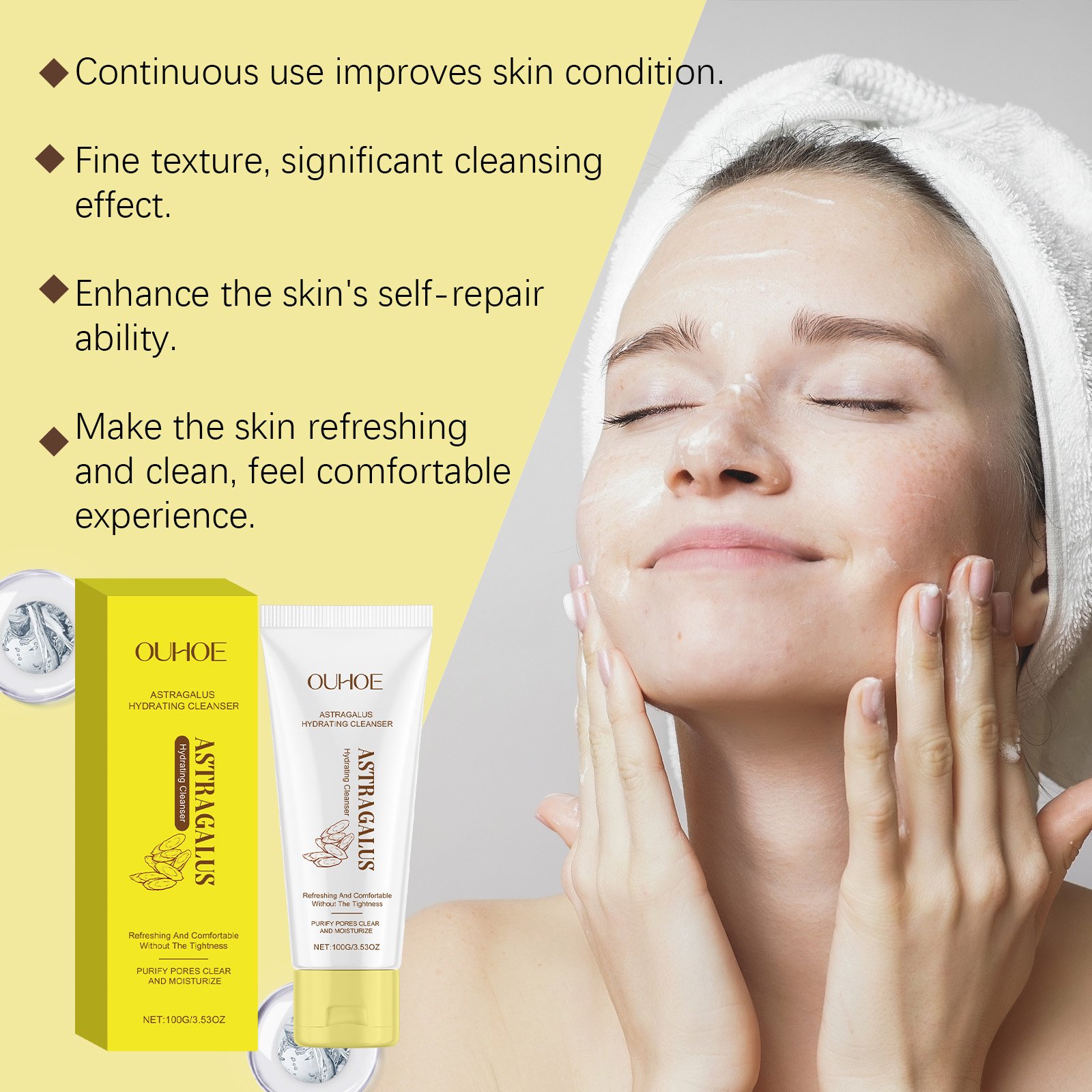 OUHOE Astragalus Cleanser, Gently Cleanses Facial Skin With Refreshing, Moisturizing And Hydrating Facial Cleanser - Image 3