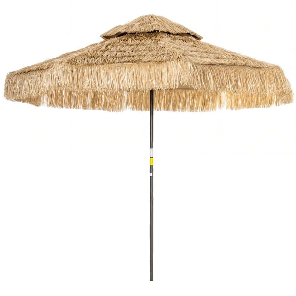 8.5 FT Hula Thatched Patio Umbrella, 2 Tier Tropical Hawaiian Style Outdoor Umbrella With 8 Ribs, Straw Tassel Design - Image 3