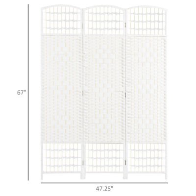 3 Panel Folding Room Divider Portable Privacy Screen Wave Fiber Room Partition For Home Office White