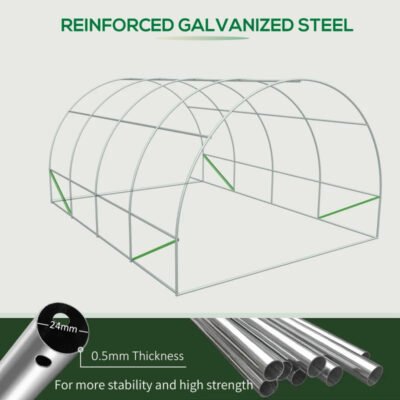 Outdoor Walk-in Greenhouse, Tunnel Green House With Roll-up Windows, Zippered Door, PE Cover, Heavy Duty Steel Frame, Green