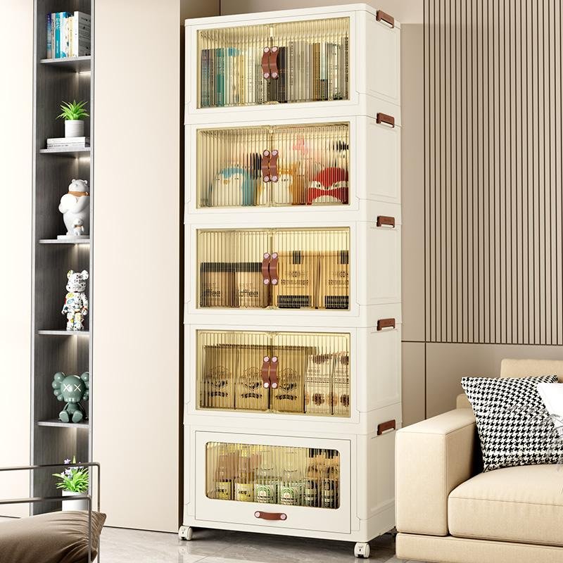 Baby Safety Transparent Opening Lid Indoor Home Decoration Storage Cabinet With Wheels - Image 4