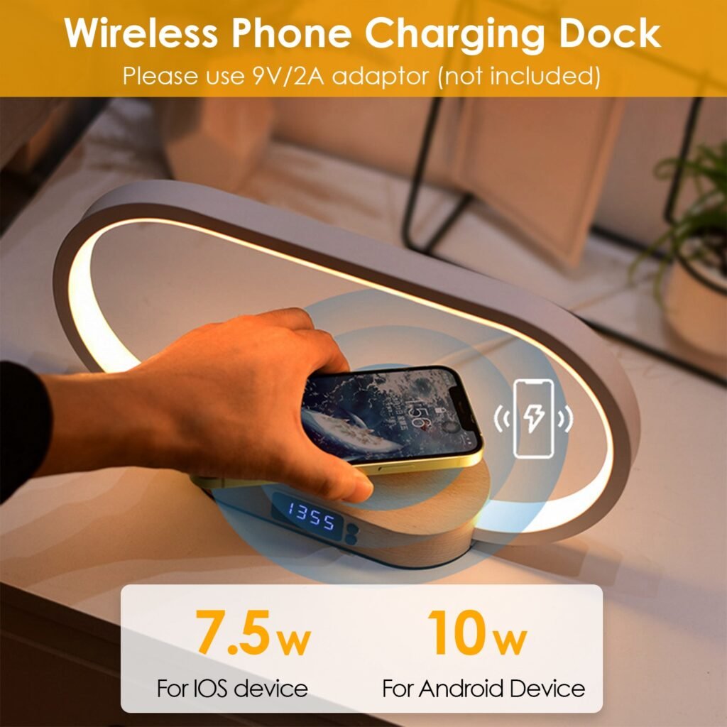 1 Set Bedside Table Lamp Touch Control Lamp With Clock Wireless Charging LED Desk Lamp Dimmable Nightstand Reading Lamp —