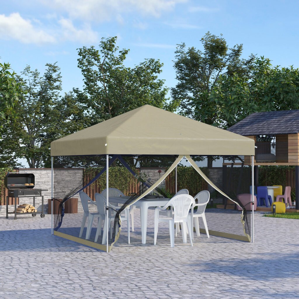 10' X 10' Pop Up Canopy Tent, Tents For Parties With Wheeled Carry Bag, Screen House Room, Height Adjustable Portable Gazebo, For Outdoor, Garden, Patio, Beige —