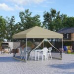 10' X 10' Pop Up Canopy Tent, Tents For Parties With Wheeled Carry Bag, Screen House Room, Height Adjustable Portable Gazebo, For Outdoor, Garden, Patio, Beige