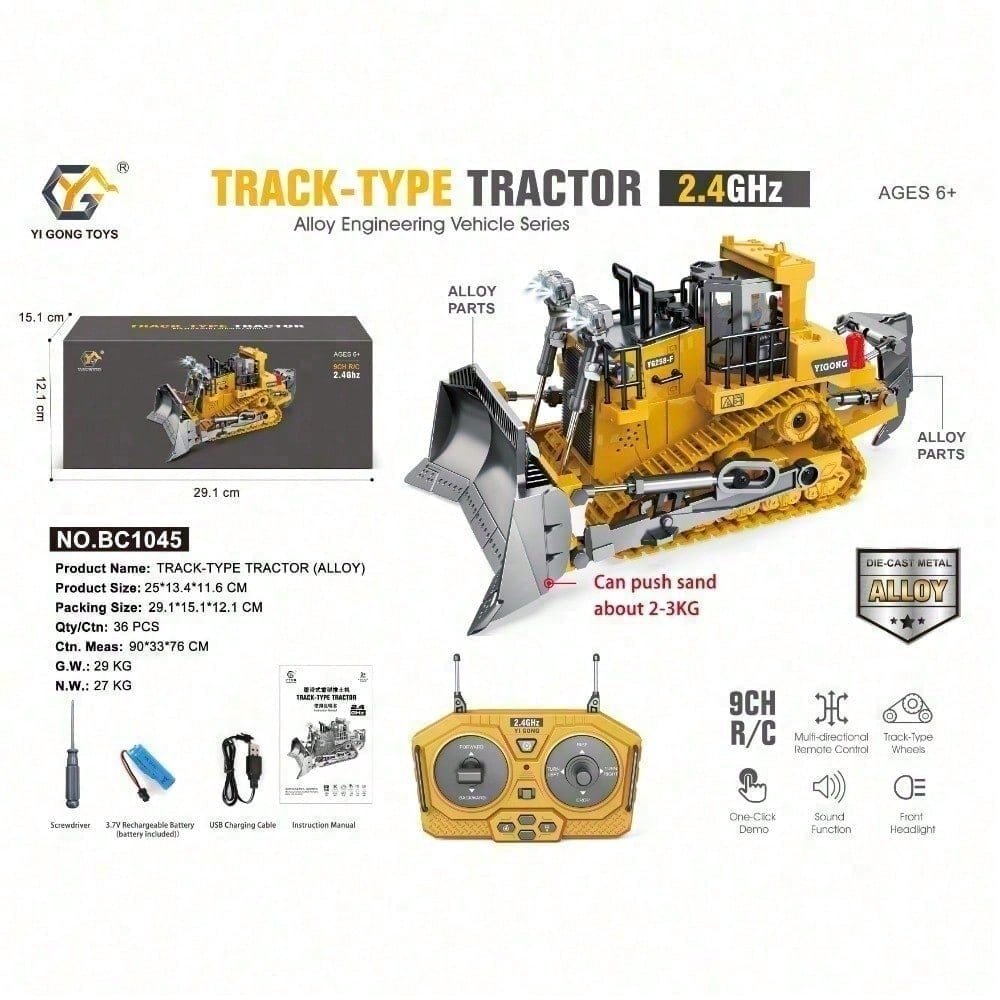 9 Channel 2.4GHz RC Heavy Duty Alloy Bulldozer With Metal Blade, Rechargeable Battery And Cyber Truck Style. The Ultimate Construction Toy For Active Boys And Kids Ages 6, Perfect Gift - Image 3