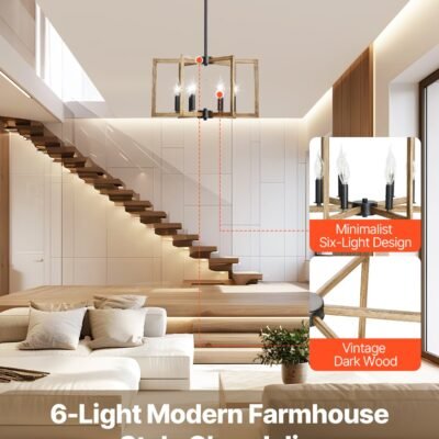 6-Light Chandelier, Metal Farmhouse Chandelier, Adjustable Height, Dining Room Hanging Light Fixture For Ceilings, Modern Chandelier For Bedroom, Foyer, Hall, Kitchen, Living Room And Entryway