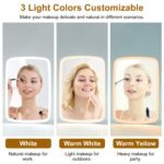 1Pc 5.98x8.62in Lighted Makeup Mirror Vanity Desk Mirror Small LED Mirror With 3 Light Colors Touch Screen Brightness Adjustable USB Rechargeable