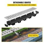 Trench Drain System, Channel Drain With Metal Grate, 5.7x3.1-Inch HDPE Drainage Trench, Black Plastic Garage Floor Drain, 5x39 Trench Drain Grate, With 5 End Caps, For Garden, Driveway-5 Pack
