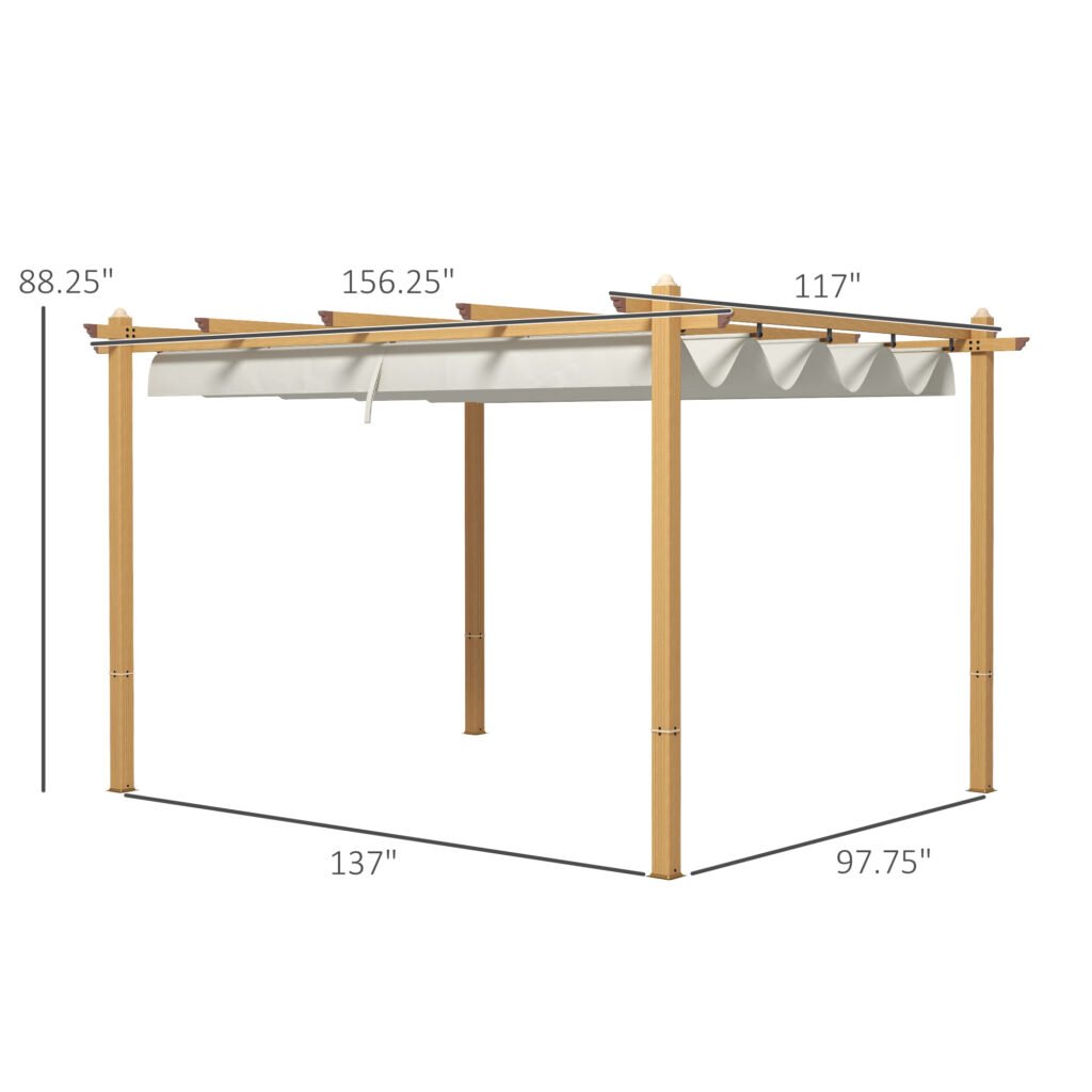 10' X 13' Retractable Pergola Canopy, Aluminum Pergola Sun Shade Shelter For Garden, Patio, Backyard, Deck, Cream —