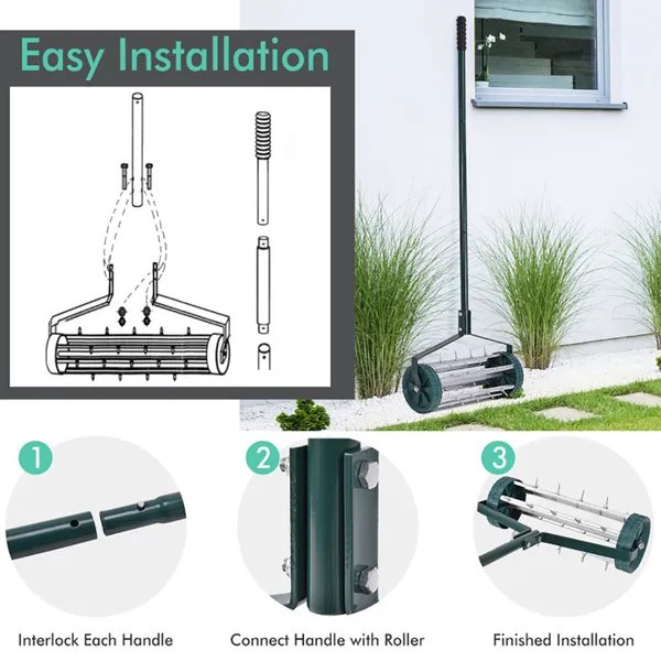 18 Inch Rolling Lawn Aerator With Anti-slip Handle And Tine Spikes - Image 2