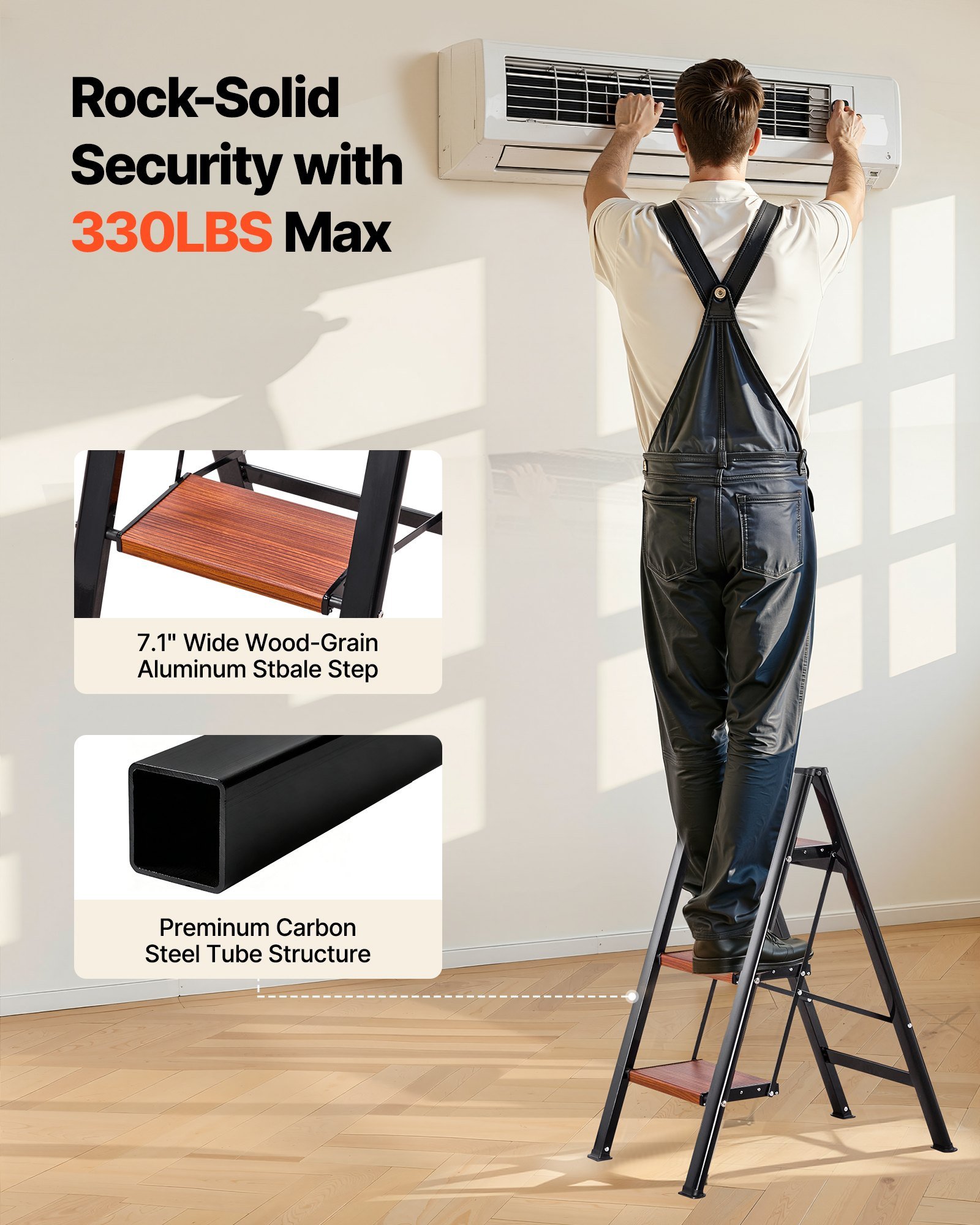3 Step Ladder, Folding Step Stool With Wide Anti-Slip Pedal And Comfort Handgrip, Lightweight 330 Lbs Capacity Portable Aluminum Plant Support, Multi-Use For Adults, Home Repairing, Cleaning - Image 3