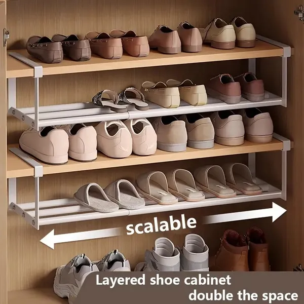 Adjustable And Expandable Shoe Rack, Stackable Iron Shoe Rack, Space Saving Hanging Rack, Suitable For Home Shoe Cabinet Storage, Bottom Basket, Wardrobe, Cabinet, Bathroom Sink C - Image 5