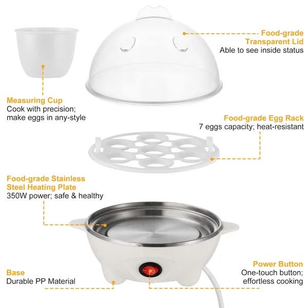 Electric Egg Cooker 7-Capacity BPA-Free Hard-Boiled Egg Maker W Auto-Off Measuring Cup - Image 6
