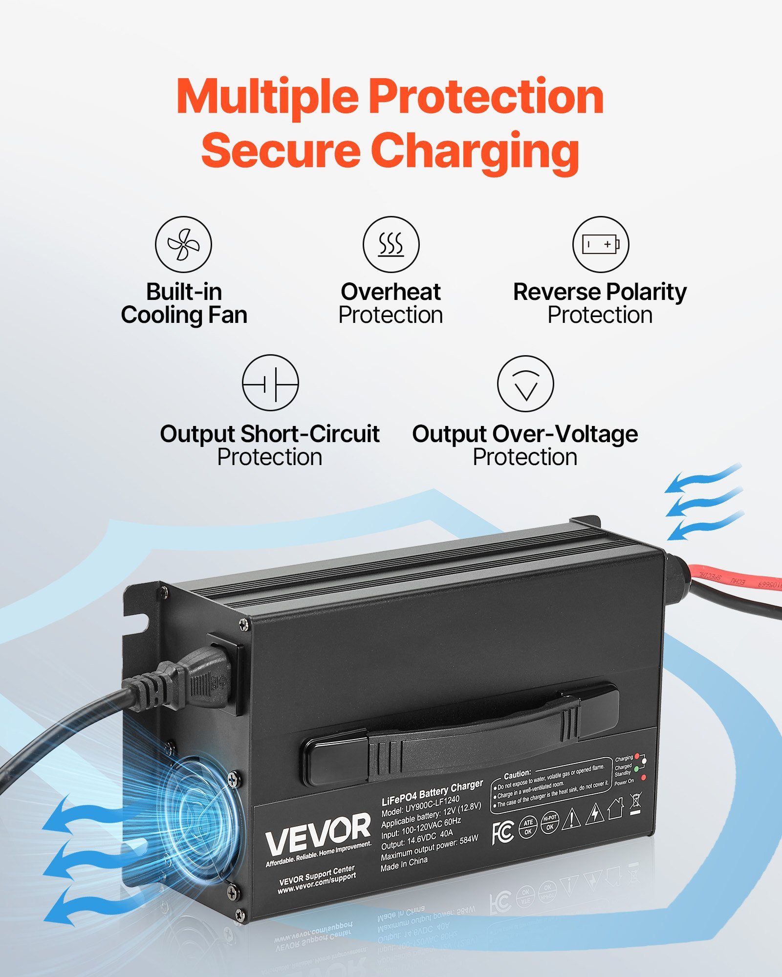 12V 40A Lithium Battery Charger 14.6V AC-DC LiFePO4 Smart Charger For RV - Image 5