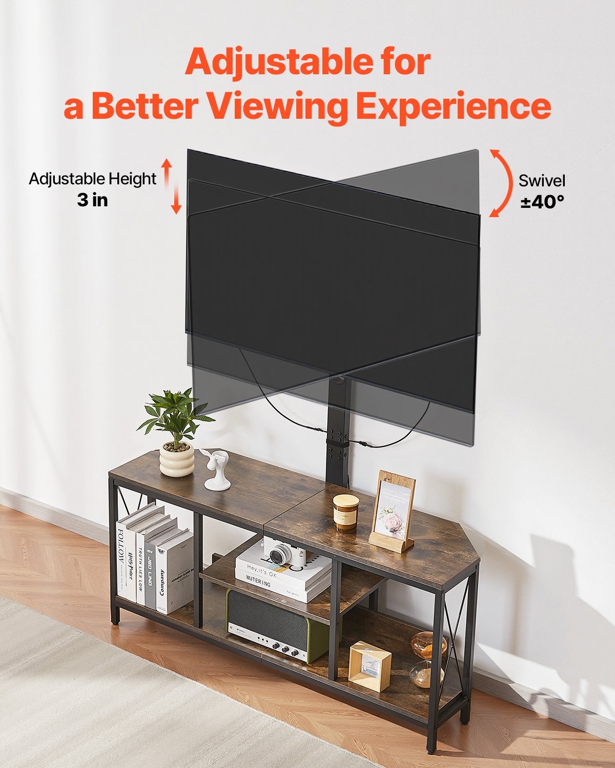 45" TV Stand With Mount For Up To 75 In TVs, Entertainment Center With Power Outlet & LED Lights, Height Adjustable TV Console With Mount With 3 Tiers Storage Cabinets For Bedroom, Living Room - Image 5
