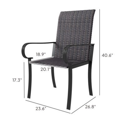 Set Of 2 Outdoor Wicker Dining Chairs With Armrest, Steel Frame, High Back And Deep Seating, Brown