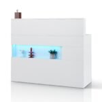 Reception Desk, 47 Inch Rectangular Front Counter Table, Office Reception Desk With LED Light, 2 Drawers And Power Outlets, For Checkout, Lobby, Beauty Salon And Office, White